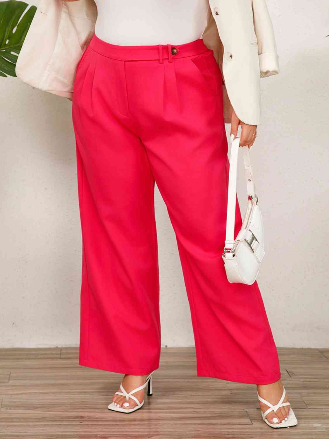 Front view of Plus Size Wide Leg Pants with Pockets