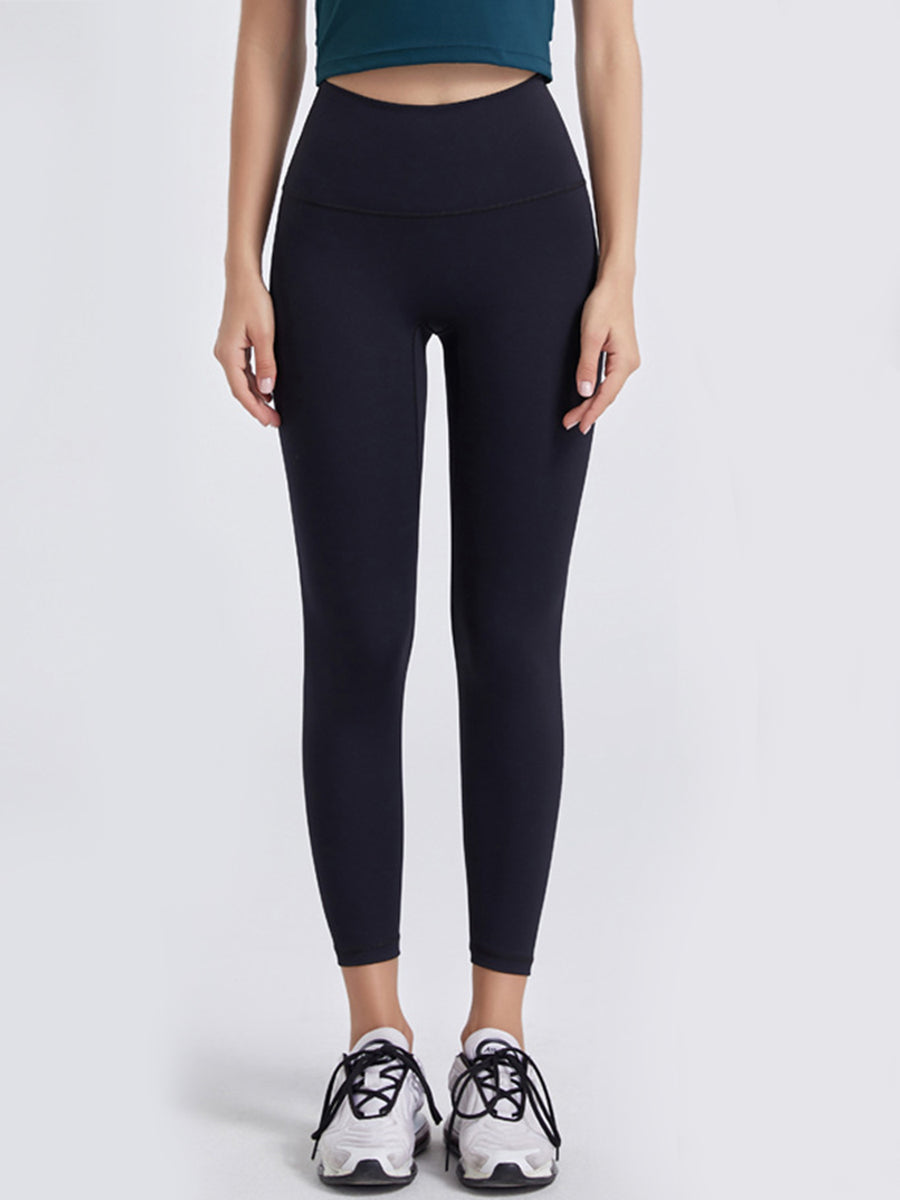 Close up of Black Wide Waistband Sports Leggings 