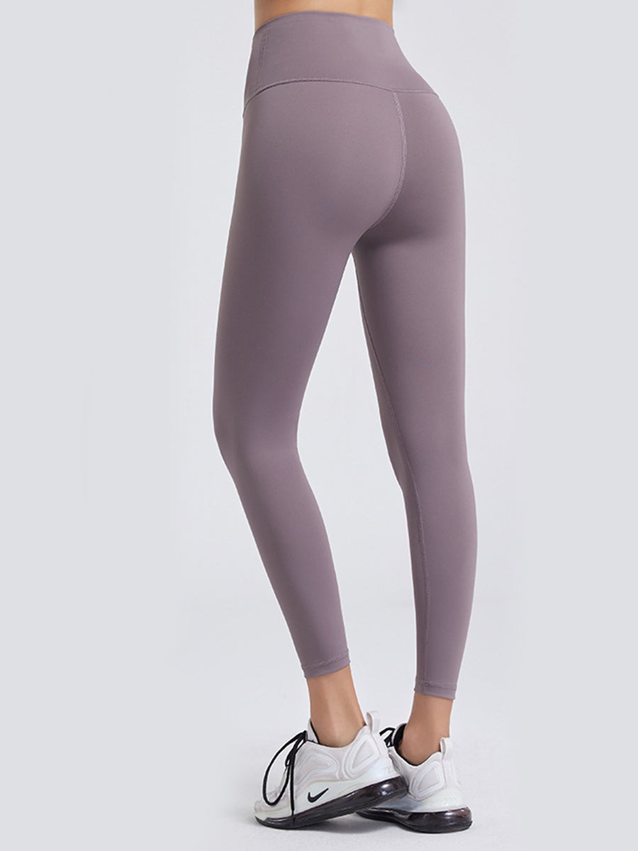 Back view of gray Wide Waistband Sports Leggings 