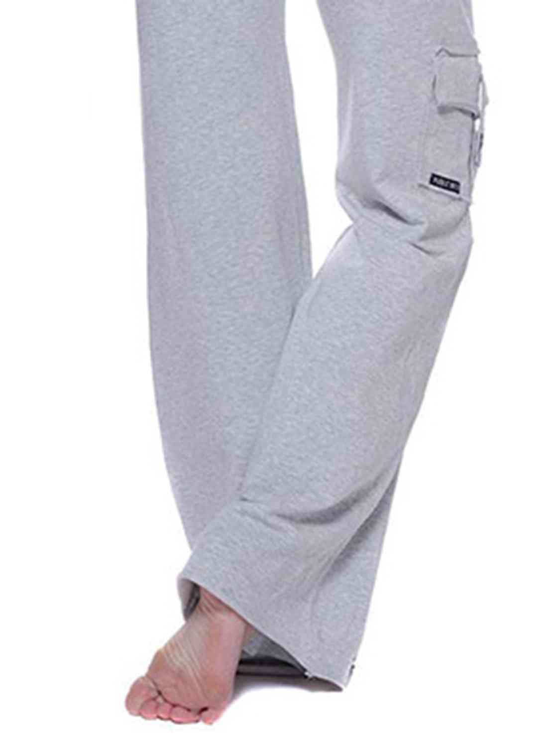 view of the bottom half of Mid Waist Pants with Pockets-gray