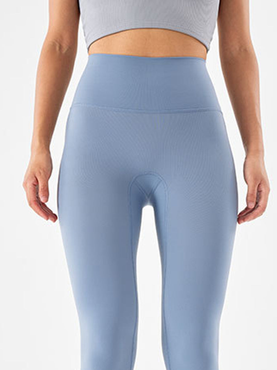 Close up of waist area of blue Wide Waistband Sports Leggings 