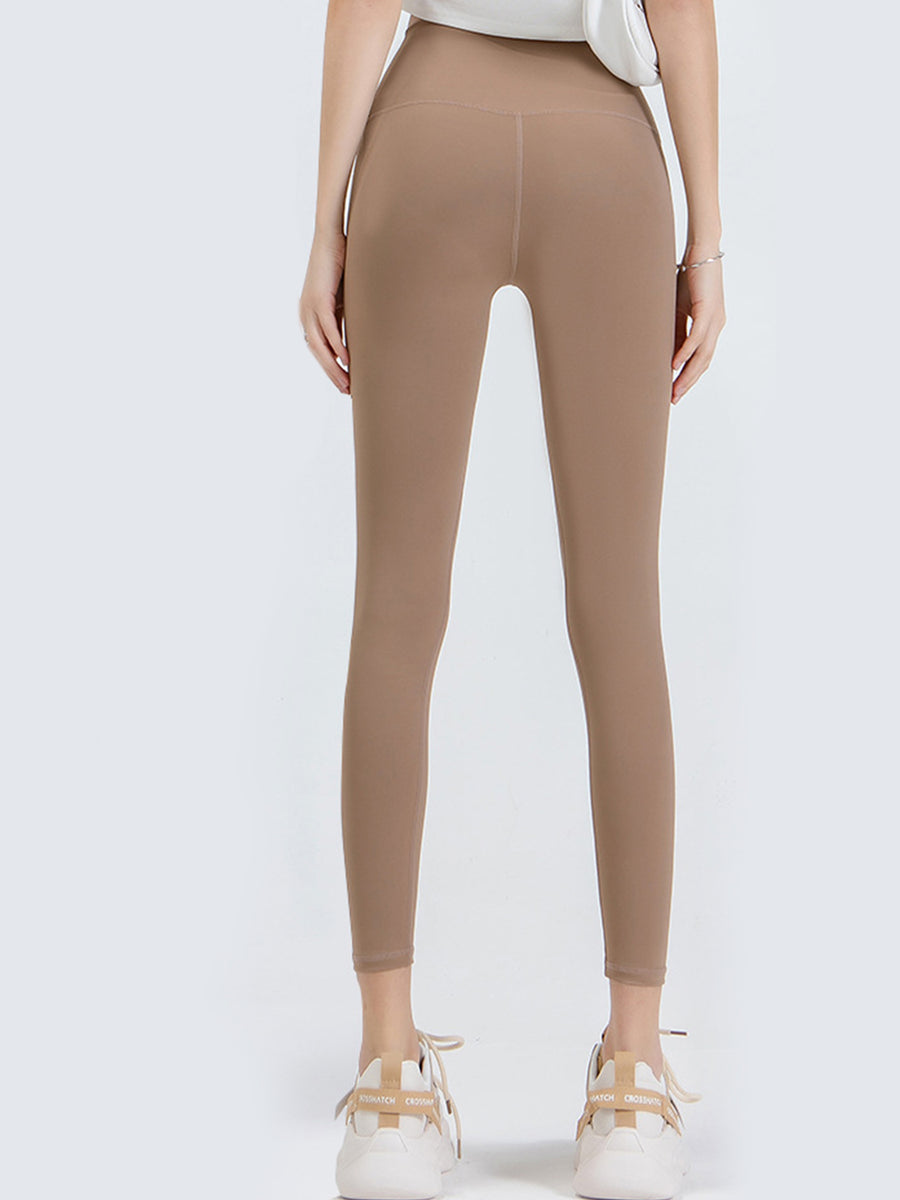 Back view of beige Wide Waistband Sports Leggings 