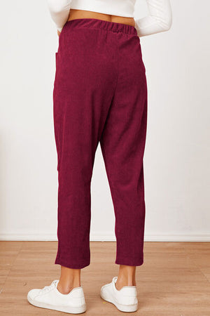 Back view of Pocketed Elastic Waist Pants-deep rose