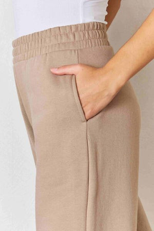 A close up of the pocket on RISEN Wide Waistband Slit Wide Leg Pants