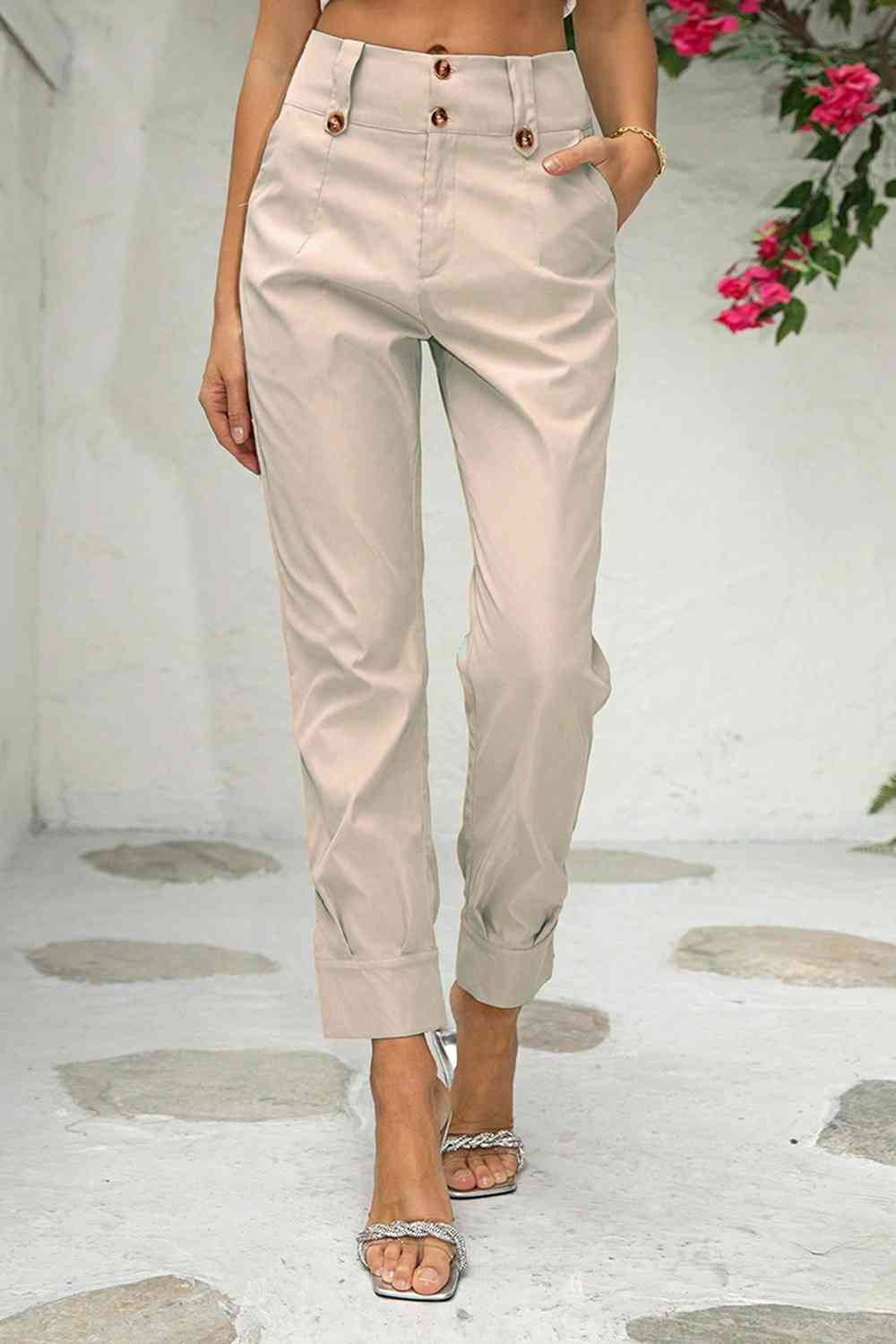 Full front view of Straight Leg Pants with Pockets