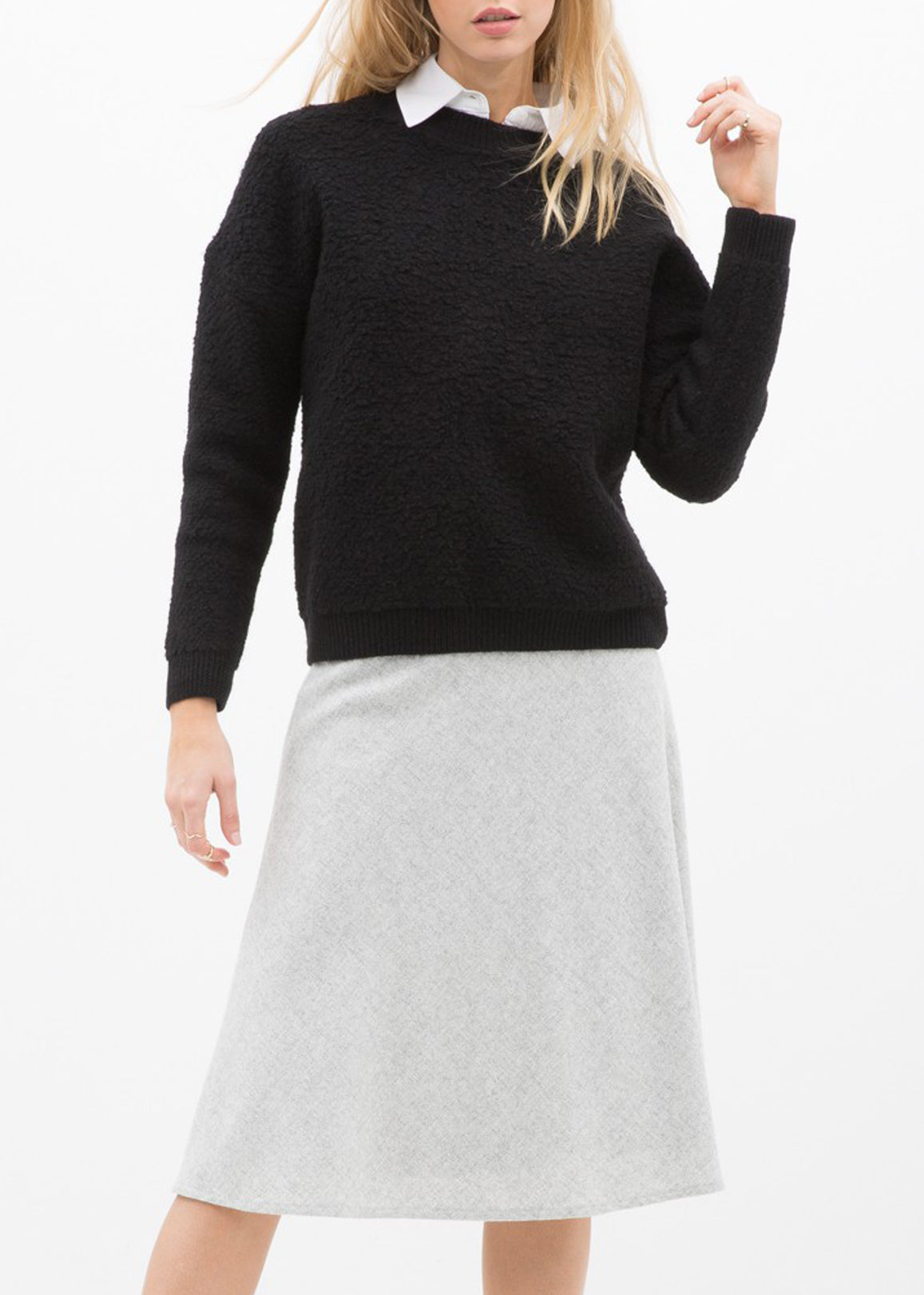 High Waisted Wool Knit Midi Skirt In Heather Grey by Shop at Konus