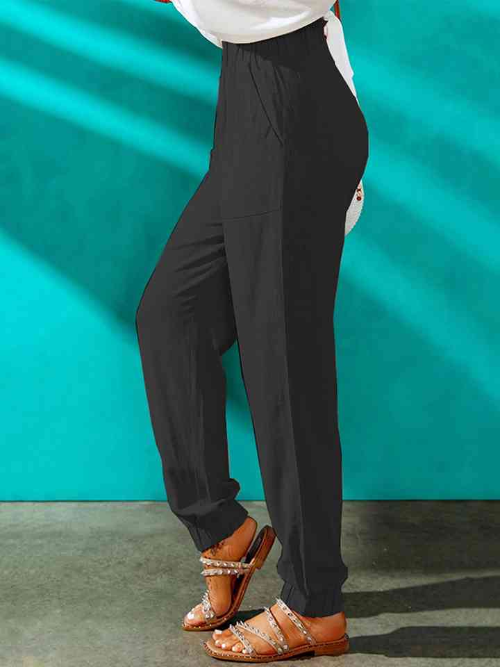 Side view of High Waist Joggers with Pockets