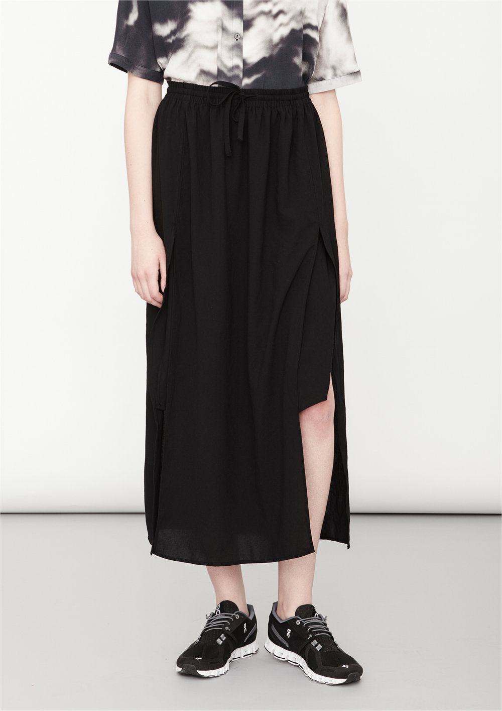 SKIRT LONG - ELASTIC WAIST SIDE SLOTS - black by BERENIK