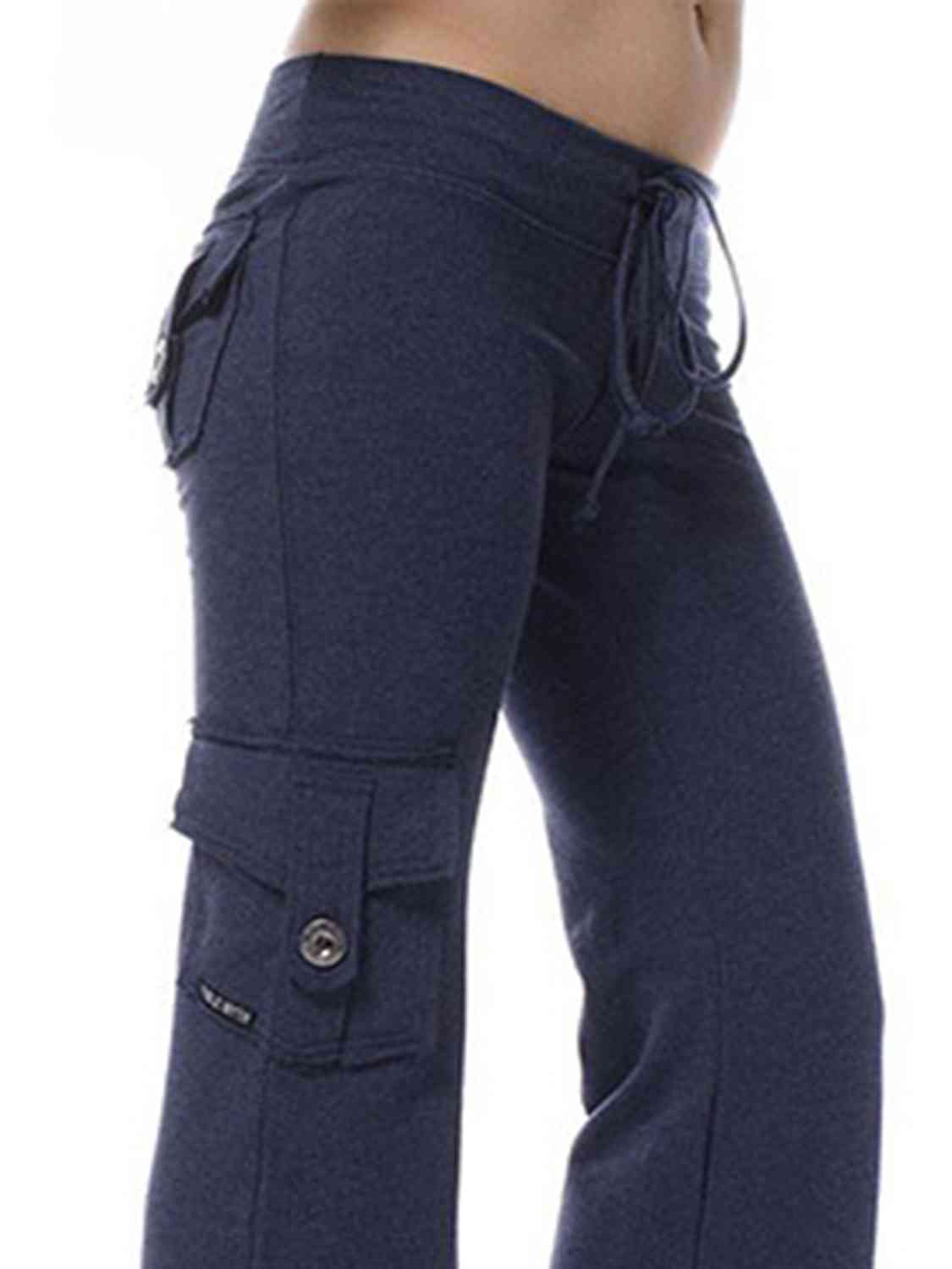 Photo of Mid Waist Pants with Pockets-dark navy from hips to the knee