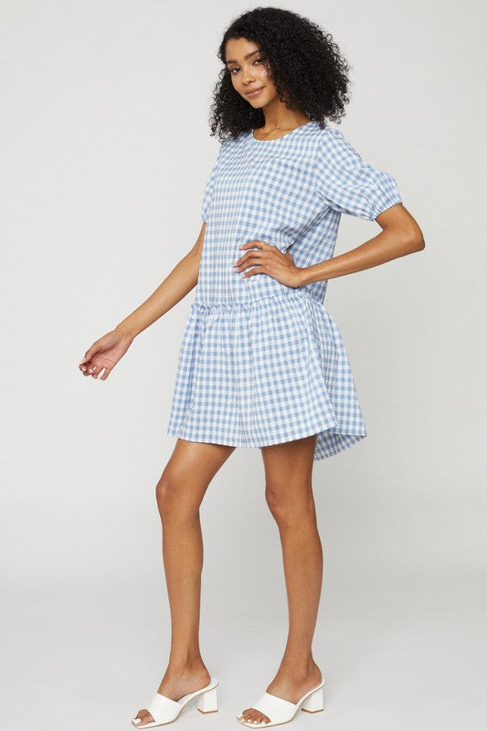GINGHAM DROP WAIST DRESS