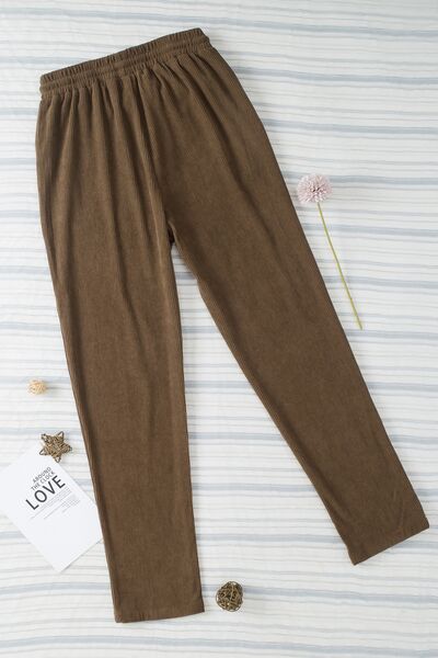 Drawstring Straight Pants with Pockets-coffee brown