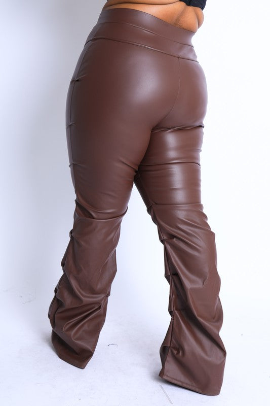 Back view of Tuck Detailed PU Pants-brown