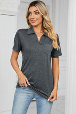 Johnny Collar Short Sleeve Blouse