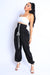 Side view of Tie Detailed High Waist Jogger Pants-black