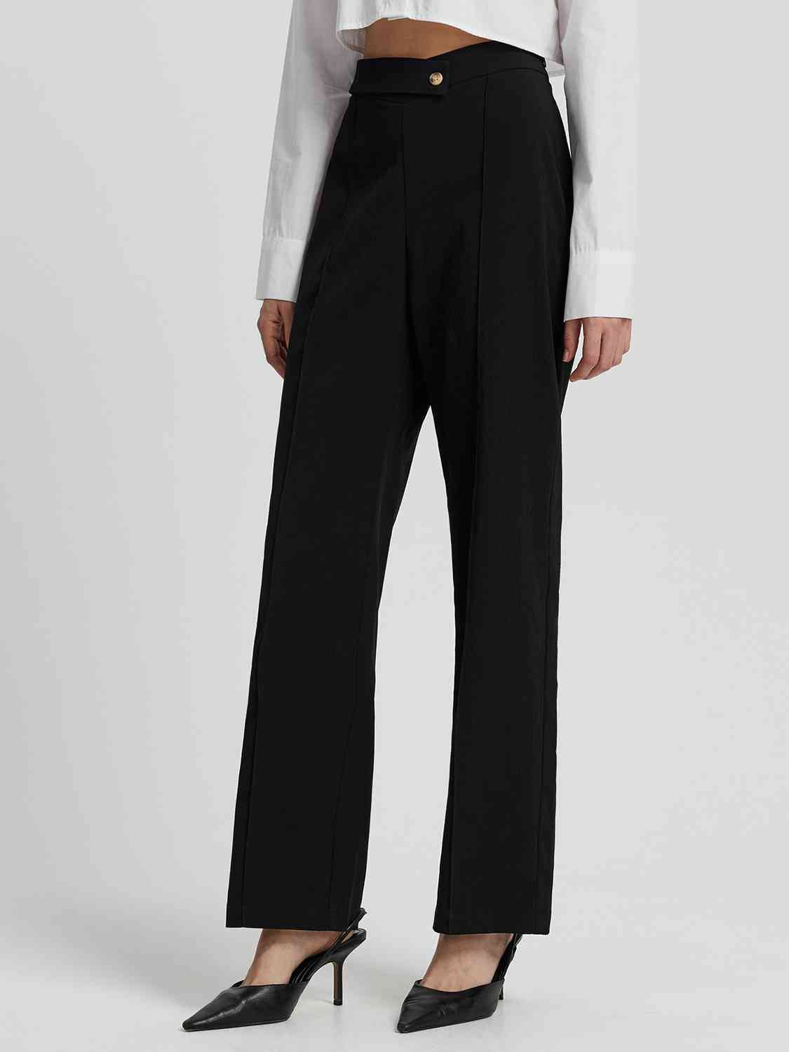Left side view of High Waist Straight Pants