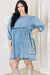 Close up view of Full Size Oversized Denim Babydoll Dress