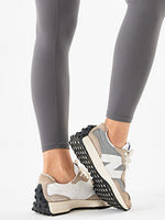 Close up ankle area of gray Wide Waistband Sports Leggings 
