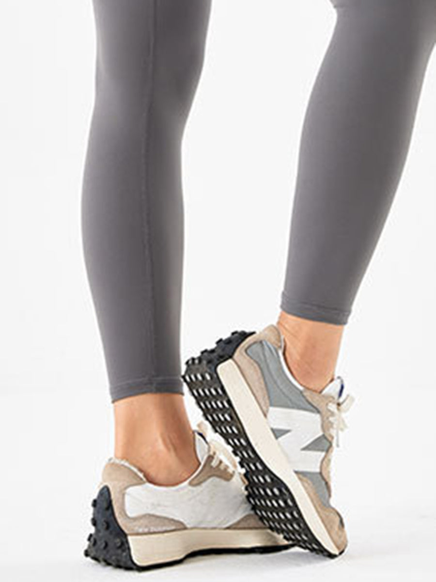 Close up ankle area of gray Wide Waistband Sports Leggings 