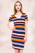 Multi Stripe V Neck Short Sleeve Dress
