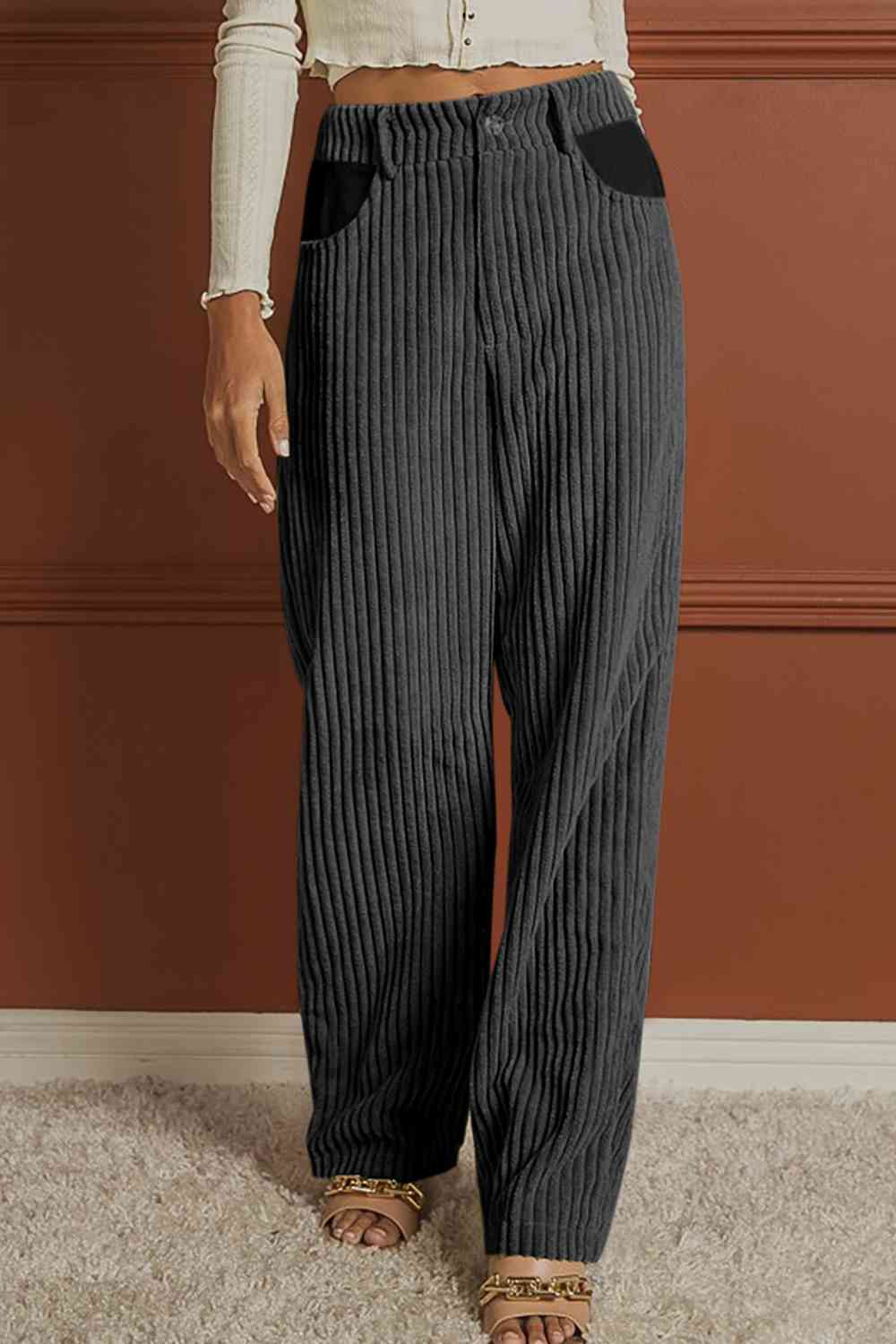 Front view of Ribbed Longline Pocketed Pants