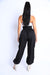 Back view of Tie Detailed High Waist Jogger Pants-black