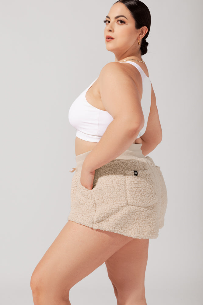 Faux Sherpa Short with Pockets - Taupe by POPFLEX®