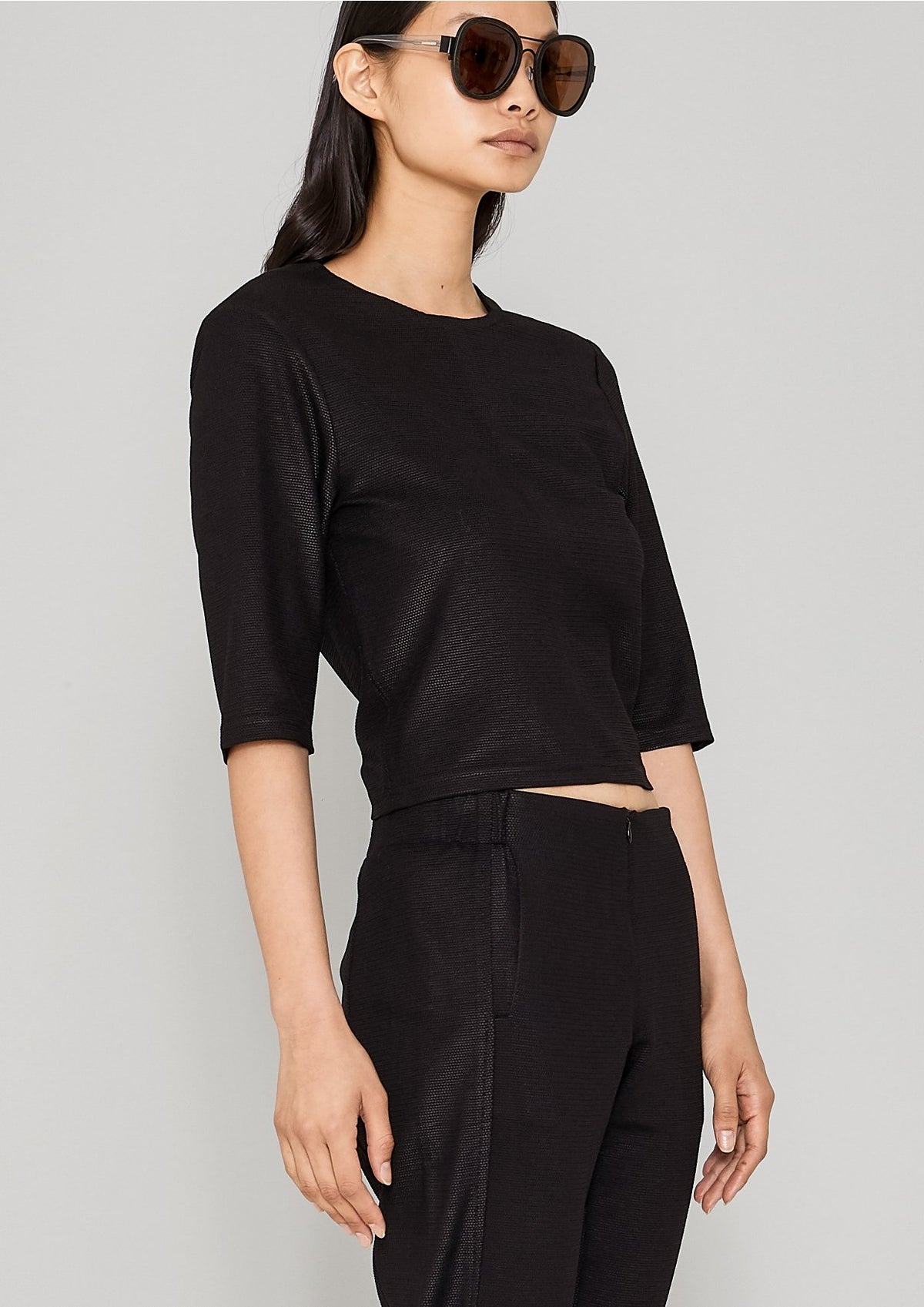 SHIRT SHORT SLEEVES - FANCY TECH LACES STRETCH black by BERENIK - East Hills Casuals