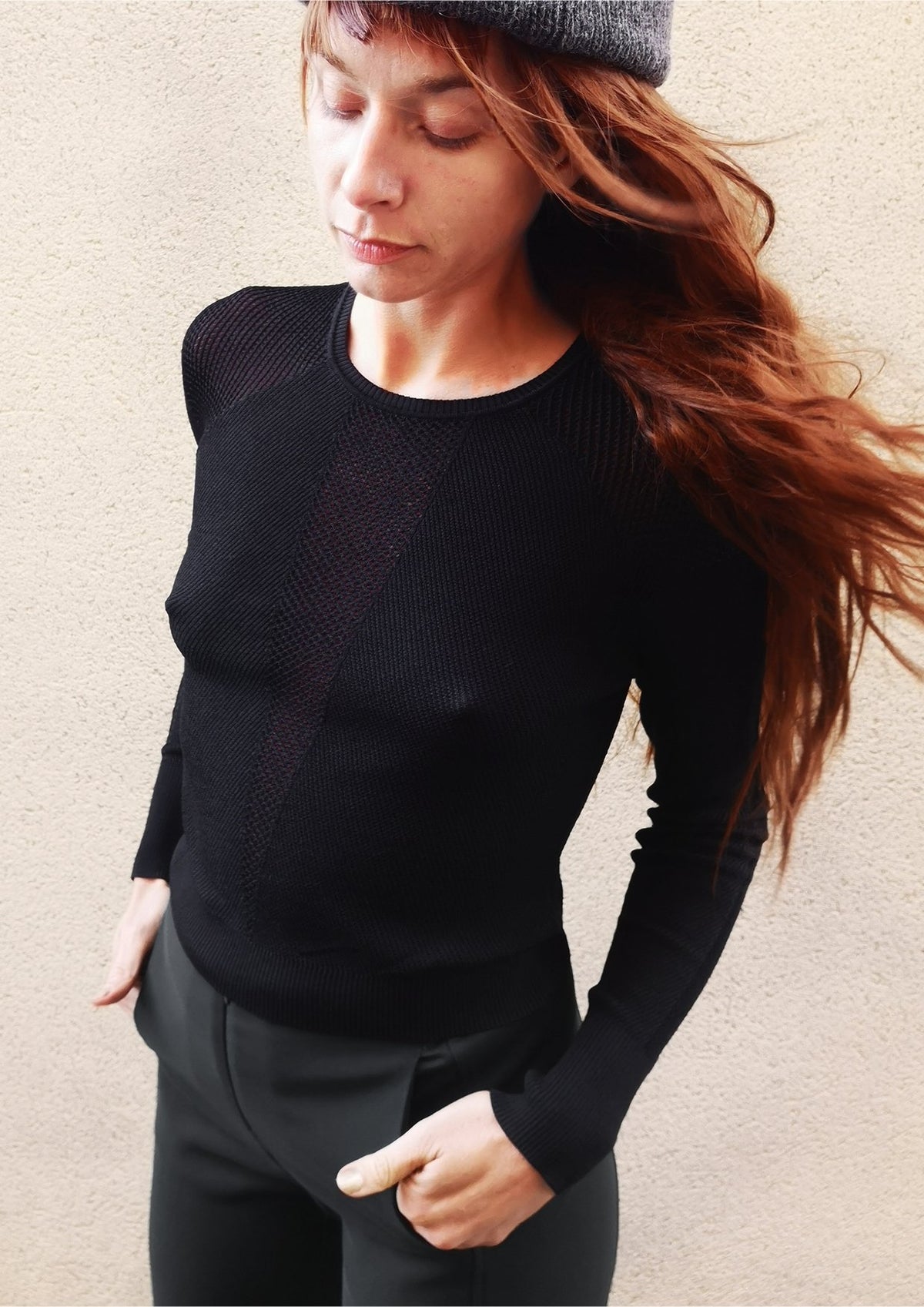 SWEATER LONG SLEEVE - KNIT TRANSPARENT black by BERENIK