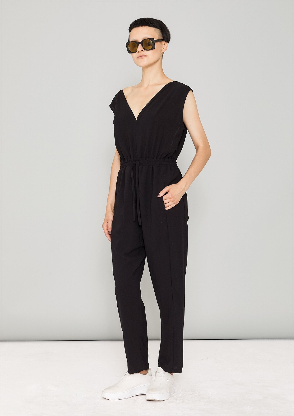 JUMPSUIT-ELASTIC WAIST - black by BERENIK - East Hills Casuals