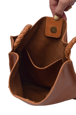 View of inside of beige Day Leather Shoulder Bag