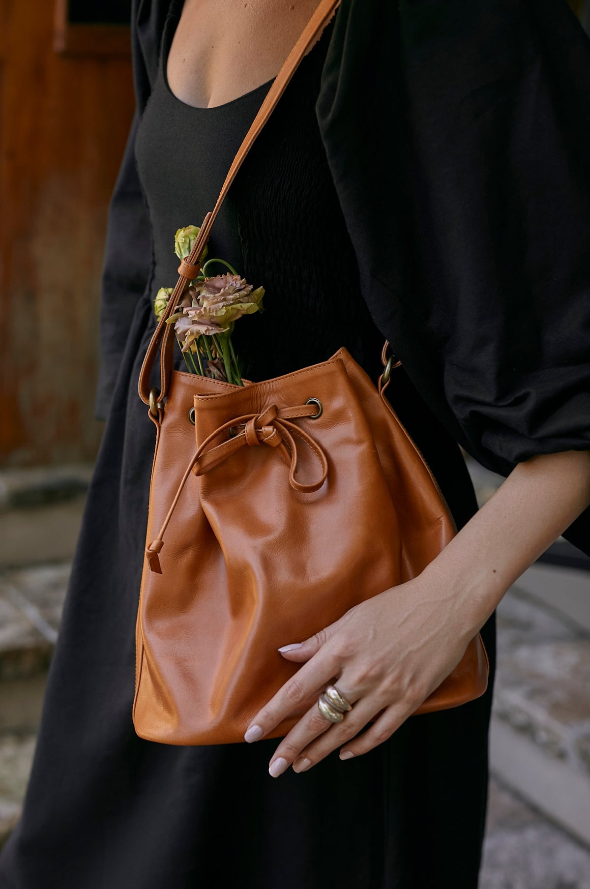 Geneva Drawstring Leather Bag by ELF