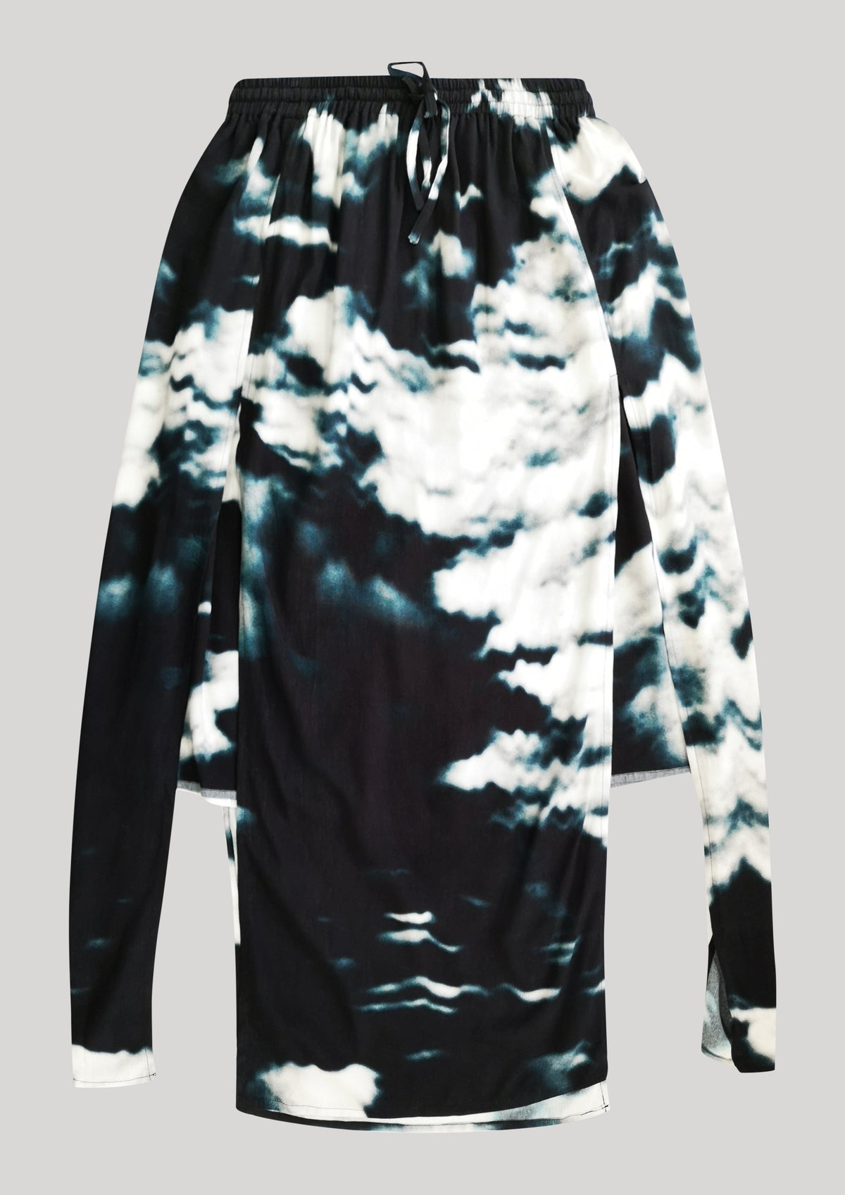 SKIRT LONG - SIDE SLOTS - VISCOSE print cloud black / white by BERENIK
