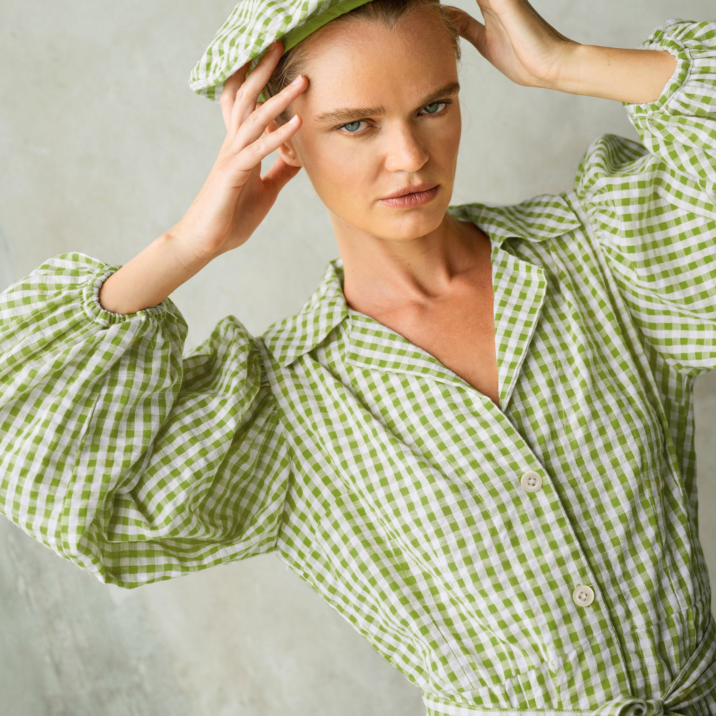 Meghan Mini Gingham Dress, in Lime Green Meghan Mini Gingham Dress, in Lime Green