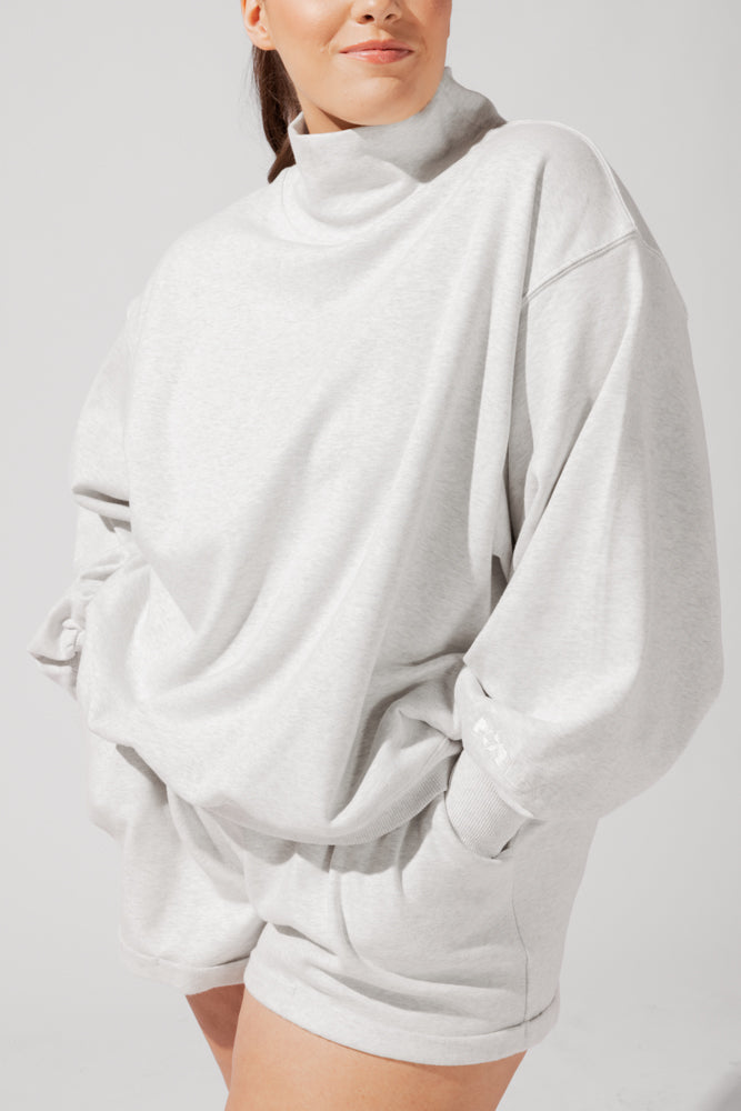 Ooey Gooey Mockneck Sweatshirt with Pockets - Light Heather Grey by POPFLEX®