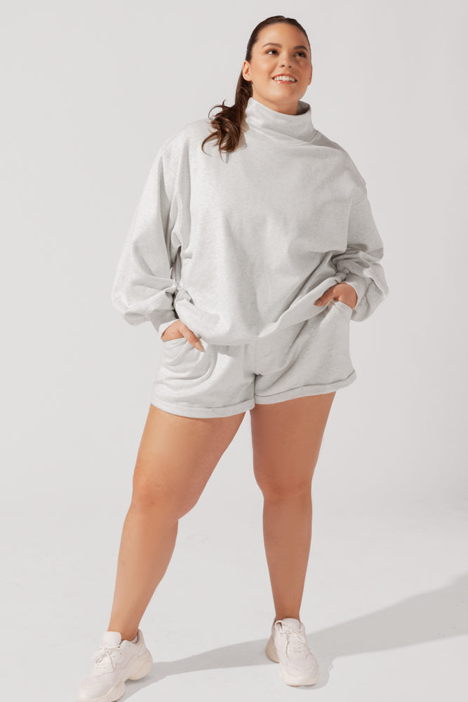 Ooey Gooey Mockneck Sweatshirt with Pockets - Light Heather Grey by POPFLEX®