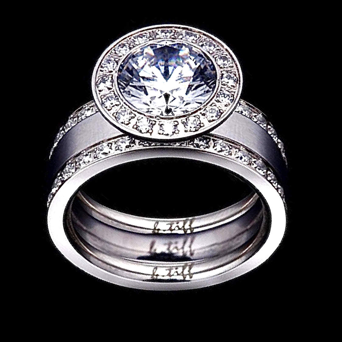 Aŭreolo 2 ct Round Halo Engagement Ring &amp; Eternity Band Set