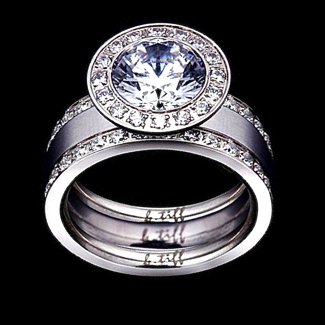 Aŭreolo 2 ct Round Halo Engagement Ring & Eternity Band Set