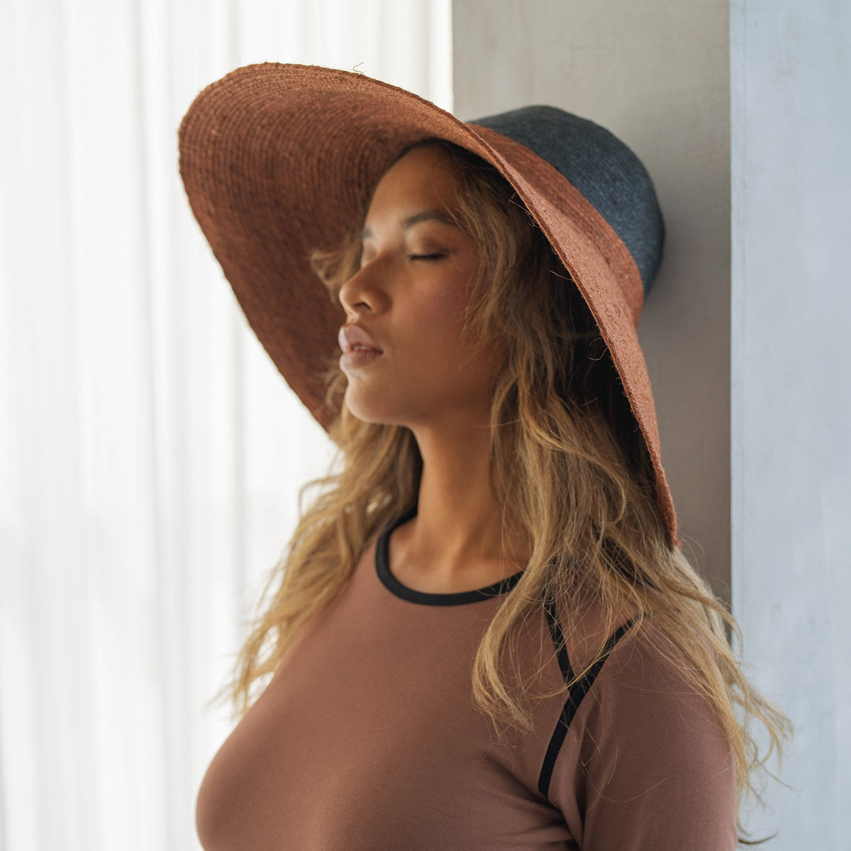 RIRI DUO Jute Straw Hat, in Burnt Sienna &amp; Black by BrunnaCo