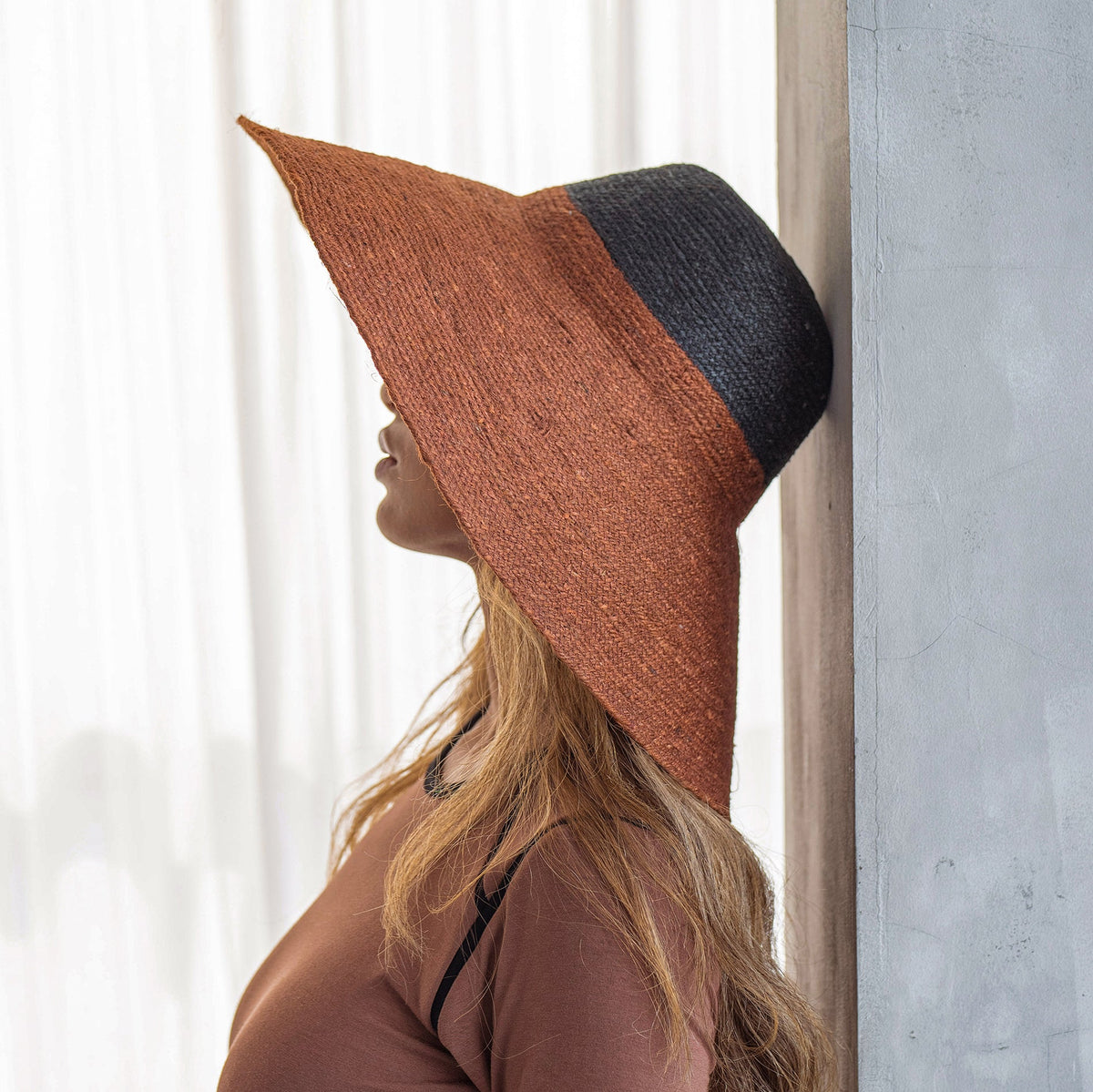RIRI DUO Jute Straw Hat, in Burnt Sienna &amp; Black by BrunnaCo