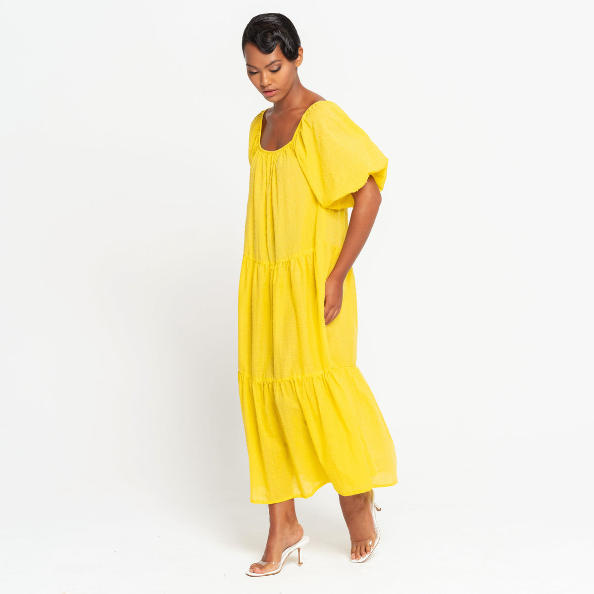 yellow cotton dress ROSEMARY Dotted Cotton Dress, in Sunflower Yellow S/M