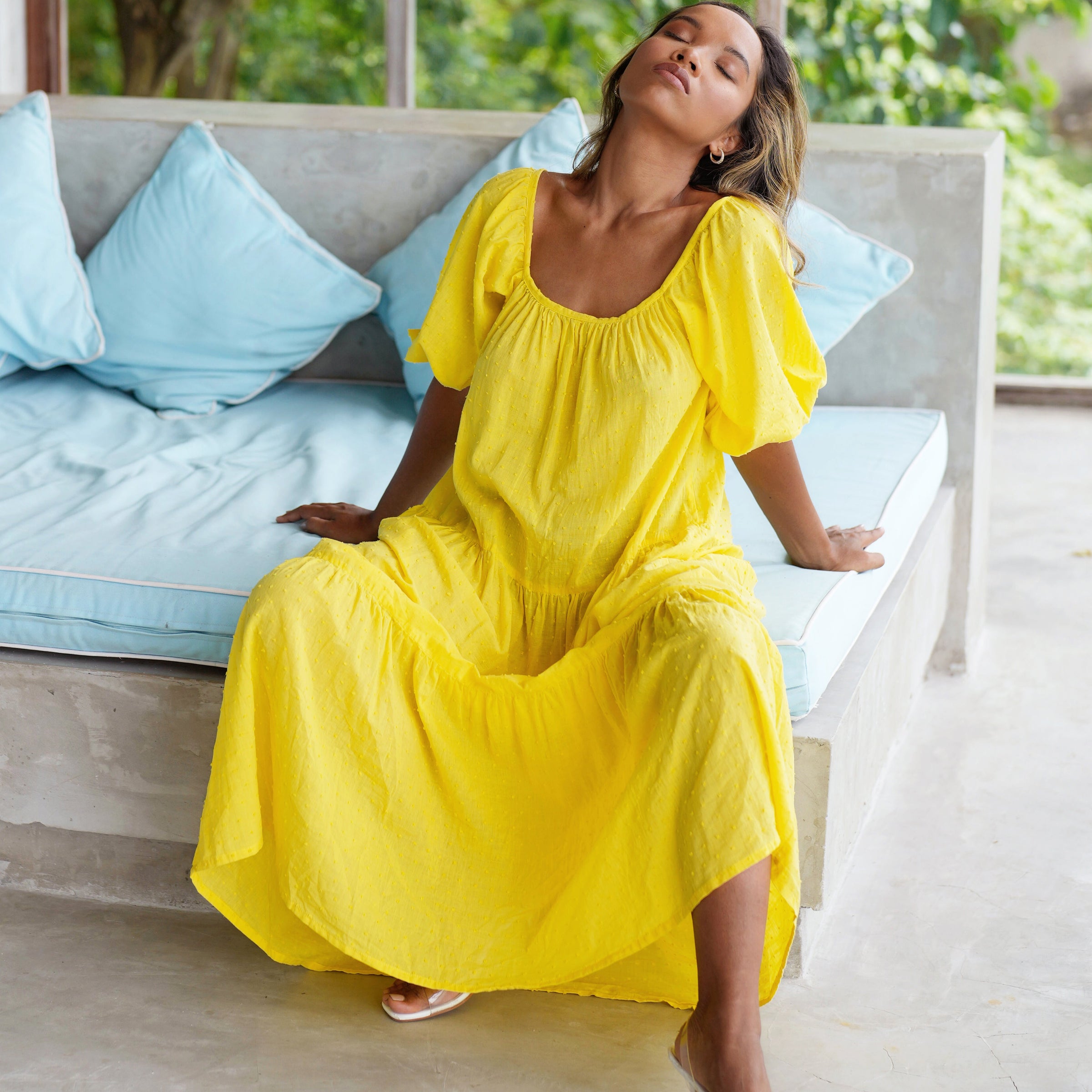 ROSEMARY Dotted Cotton Dress, in Sunflower Yellow S/M