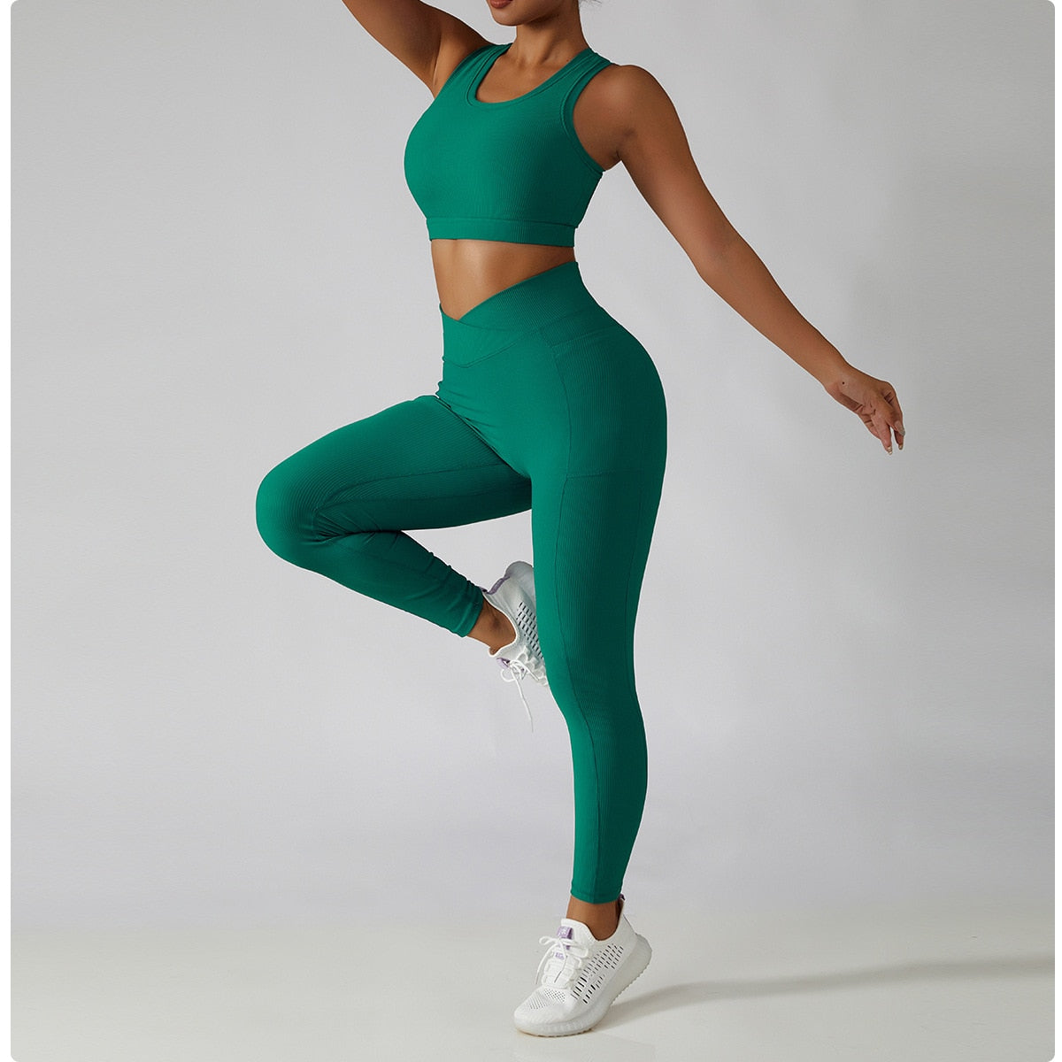 Ribbed-Active™ Crossed-Leggings 2pc/Set by Dolton Apparel