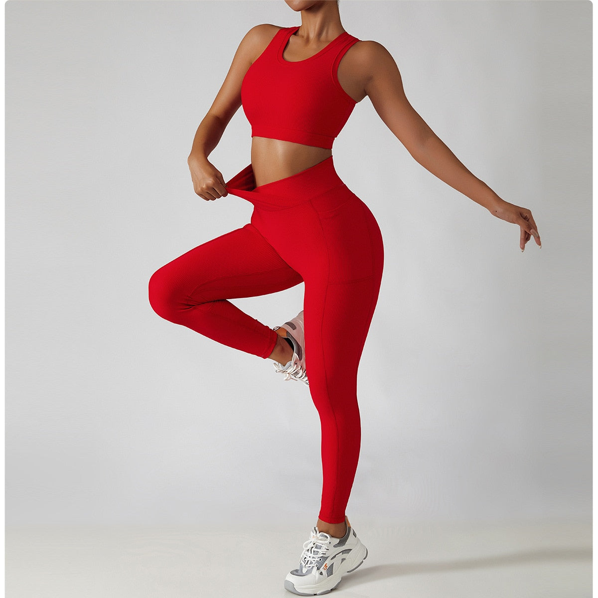 Ribbed-Active™ Crossed-Leggings 2pc/Set by Dolton Apparel