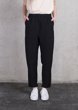PANTS STRETCH HIGH WAIST - black plain by BERENIK - East Hills Casuals