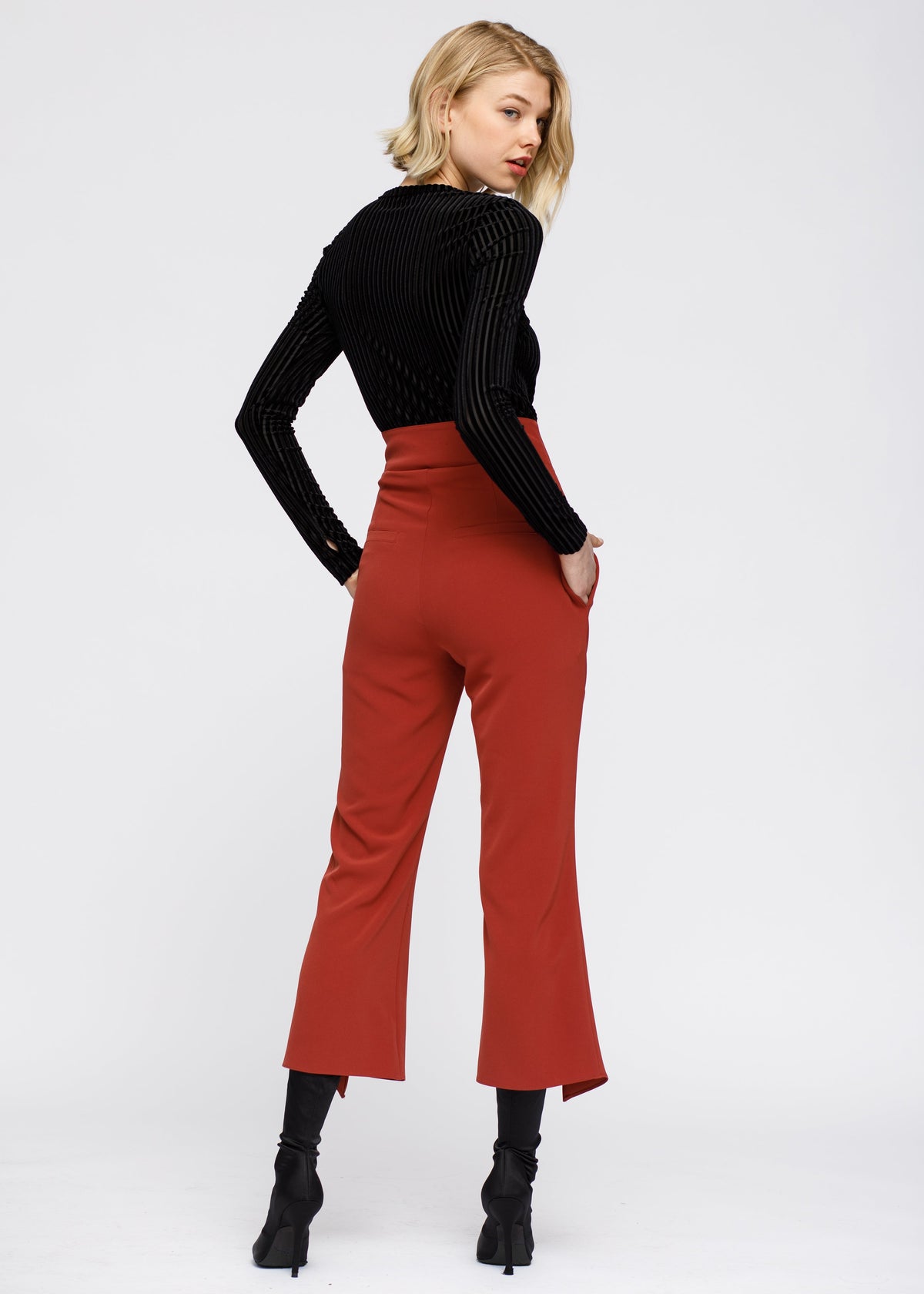 view of the back of Women&#39;s High Waist Front Slit Trouser