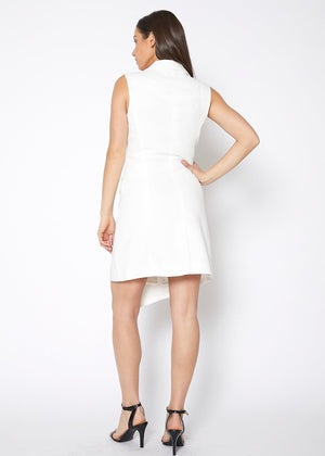 Back view of Women's Asymmetrical Sleeveless Blazer Dress