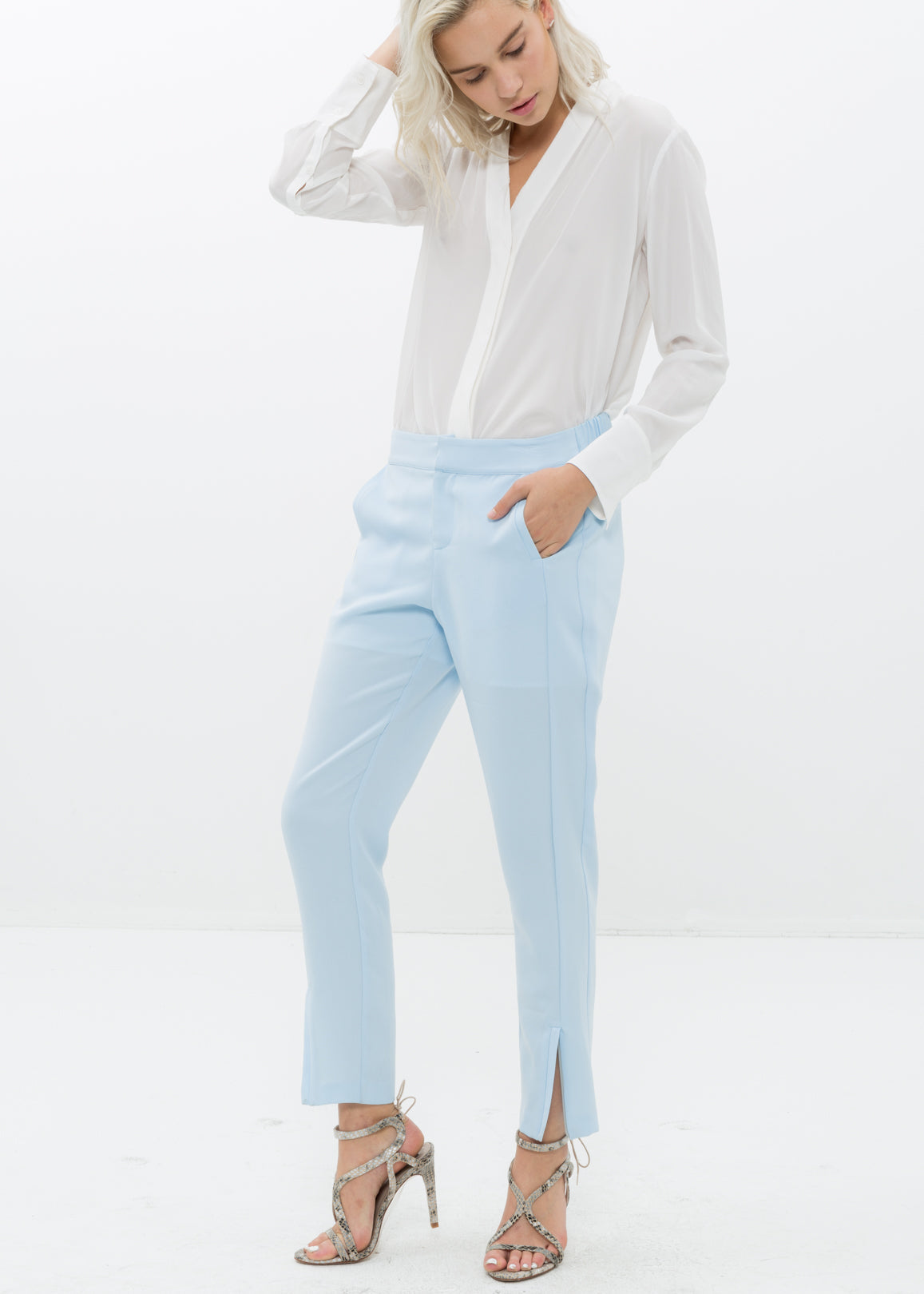 Women&#39;s Front Slit Trouser In Sky Blue by Shop at Konus