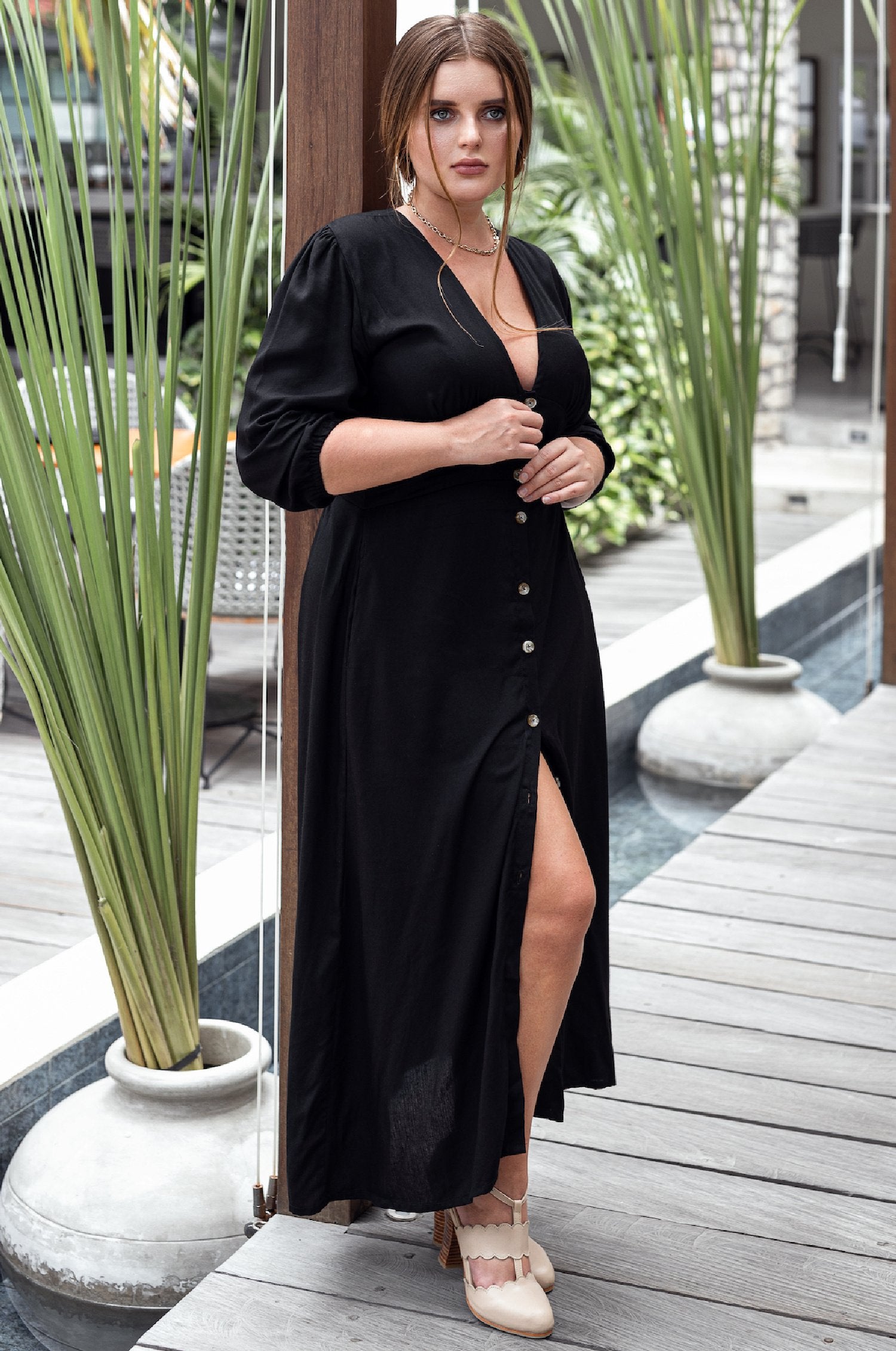 Whisper Light Button up Midi Dress by ELF - East Hills Casuals