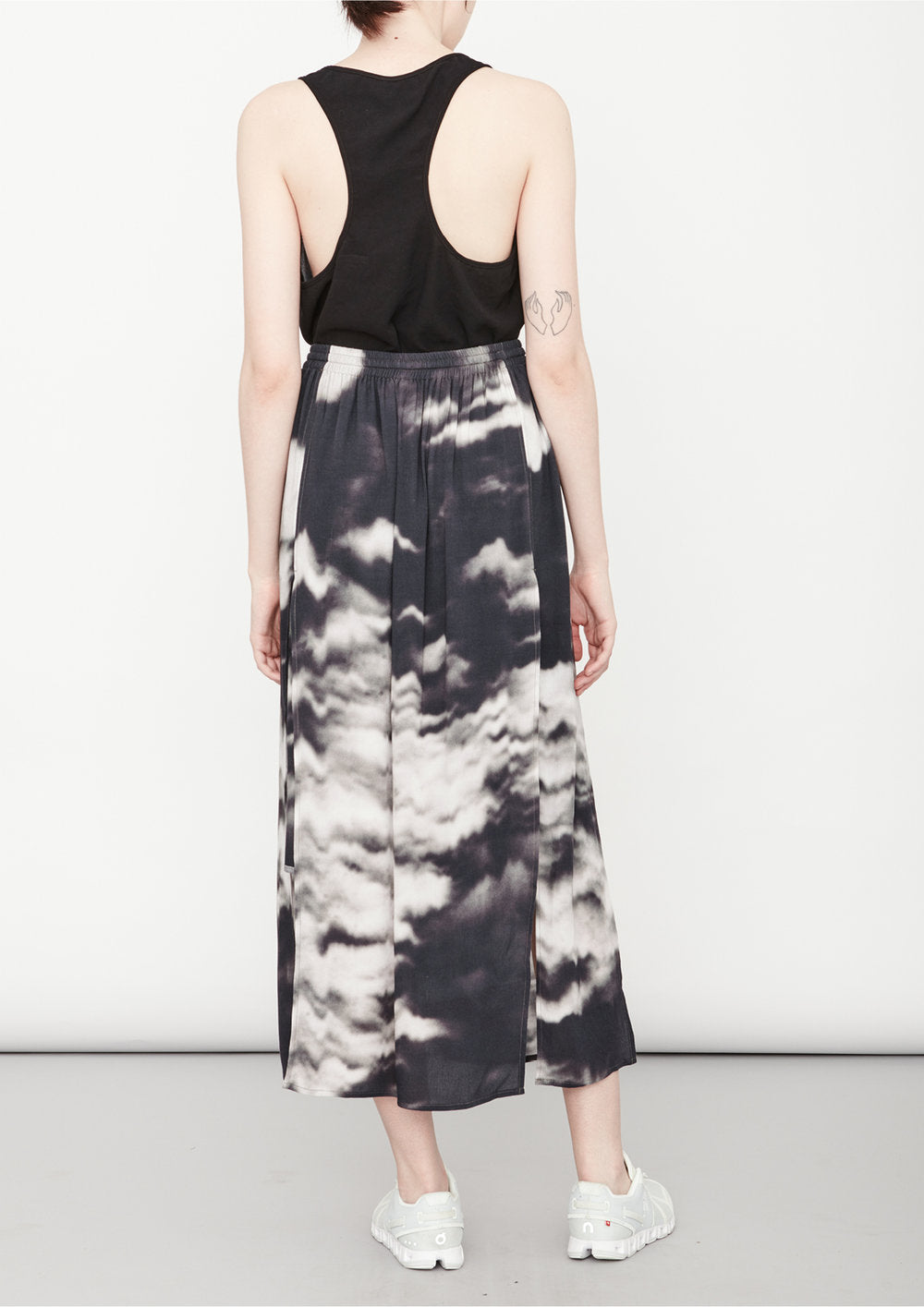 SKIRT LONG - SIDE SLOTS - VISCOSE print cloud black / white by BERENIK