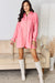 Full view of Button Up Collared Neck Flounce Sleeve Denim Dress-pink